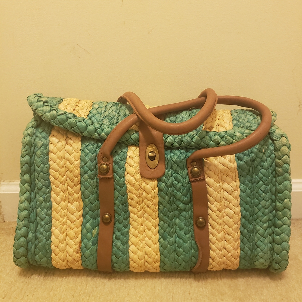 Pilcro Green and Tan Travel Bag with Leather Accents